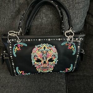 Black Embroidered Skull Handbag Montana West